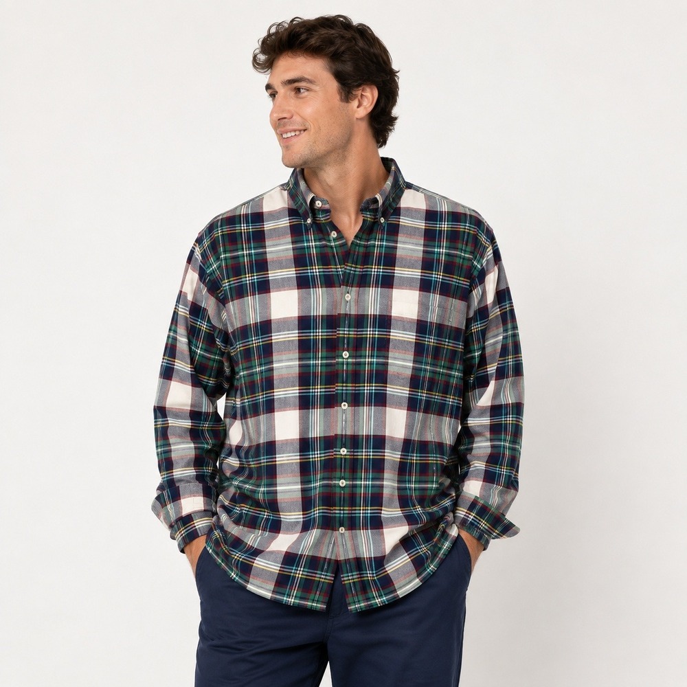 Paul Fredrick Mens Large Plaid Button Down Shirt Long Sleeve Cotton Multi-Color